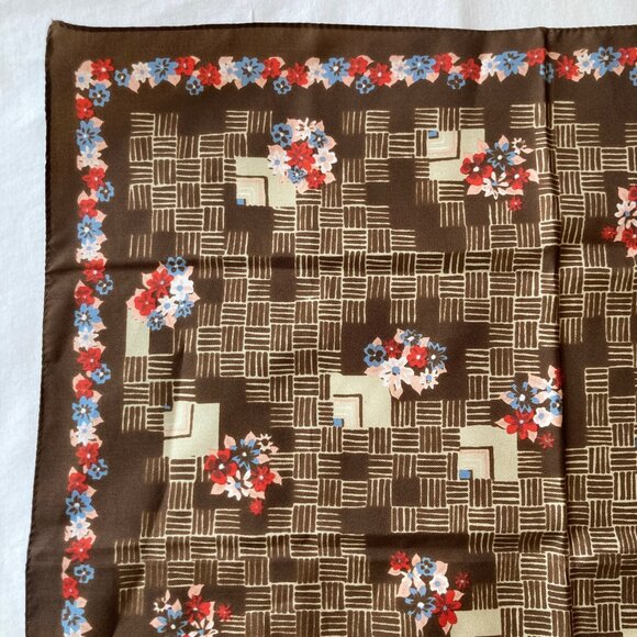 Vintage Italian Womens Scarf Geometric Floral Square Polyester Brown Blue Pink - Picture 5 of 11